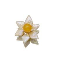 Freshwater Pearl Brooch, with Jade Yellow & Brass, Flower, 18K gold plated, fashion jewelry & for woman & with rhinestone 