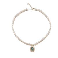 Freshwater Pearl Brass Necklace, with Brass, 18K gold plated, fashion jewelry & micro pave cubic zirconia & for woman Approx 17.7 Inch 