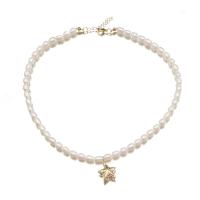 Freshwater Pearl Brass Necklace, with Brass, Star, 18K gold plated, fashion jewelry & for woman & hollow Approx 17.7 Inch 
