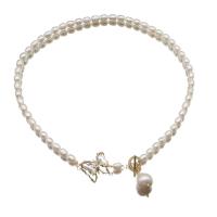 Freshwater Pearl Brass Necklace, with Brass, Butterfly, 18K gold plated, fashion jewelry & micro pave cubic zirconia & for woman Approx 17.7 Inch 