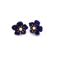 Freshwater Pearl Stud Earring, Lapis Lazuli, with Freshwater Pearl & Brass, Flower, 18K gold plated, fashion jewelry & for woman, 20mm 