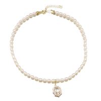 Freshwater Pearl Brass Necklace, with Brass, 18K gold plated, fashion jewelry & micro pave cubic zirconia & for woman Approx 17.7 Inch 