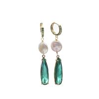 Freshwater Pearl Drop Earring, with Emerald & Brass, 18K gold plated, fashion jewelry & for woman, 60mm 