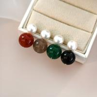 Freshwater Pearl Stud Earring, with Agate, fashion jewelry & for woman 11-12mm,8-9mm 
