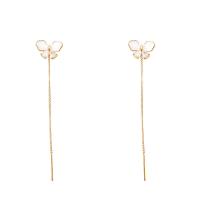 Brass Thread Through Earrings, Butterfly, high quality plated, fashion jewelry & micro pave cubic zirconia & for woman & enamel, golden, 67mm 