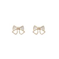 Cubic Zirconia Micro Pave Brass Earring, Bowknot, real gold plated, fashion jewelry & micro pave cubic zirconia & for woman & enamel 