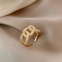 Цирконий Micro Pave Латунь палец кольцо, плакированный настоящим золотом, ювелирные изделия моды & инкрустированное микро кубического циркония & Женский, Золотой, продается PC[