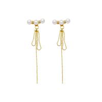 Fashion Fringe Earrings, Zinc Alloy, with Plastic Pearl, high quality plated, fashion jewelry & for woman & with rhinestone, golden 