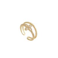 Цирконий Micro Pave Латунь палец кольцо, плакированный настоящим золотом, ювелирные изделия моды & инкрустированное микро кубического циркония & Женский, Золотой, продается PC