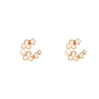 Plastic Pearl Zinc Alloy Earring, with Plastic Pearl, high quality plated, fashion jewelry & for woman & enamel & with rhinestone, golden [