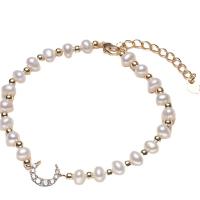 Cultured Freshwater Pearl Brass Bracelet, with Brass, with 4cm extender chain, 14K gold plated, Natural & fashion jewelry & for woman, two different colored, 4-5mm cm [