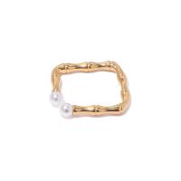 Pearl Brass Finger Ring, with Freshwater Pearl, real gold plated, Natural & fashion jewelry & for woman, golden 