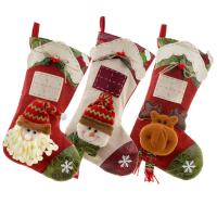 Linen Christmas Sock, with Felt, Christmas Design & hanging 