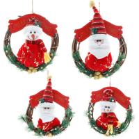 Christmas Hanging Decoration, Rattan, with Wooden Dial & Velveteen & Iron, Christmas Design & Wall Hanging red [