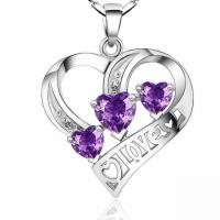 Brass Heart Pendants, with Cubic Zirconia, platinum plated, fashion jewelry & DIY & for woman & hollow, purple 