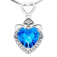 Brass Heart Pendants, with Cubic Zirconia, platinum plated, fashion jewelry & DIY & for woman & faceted, blue 