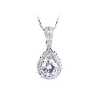 Cubic Zircon Micro Pave Brass Necklace, with Cubic Zirconia, with 5cm extender chain, Teardrop, platinum plated, fashion jewelry & for woman & faceted, clear Approx 45 cm 