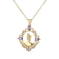 Cubic Zircon Micro Pave Brass Necklace, with 5cm extender chain, gold color plated, fashion jewelry & micro pave cubic zirconia & for woman & hollow Approx 45 cm 