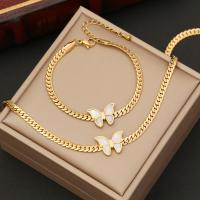 Fashion Stainless Steel Jewelry Sets, 304 Stainless Steel, with Shell, with 1.97inch extender chain, Butterfly, plated, fashion jewelry & for woman, golden Approx 15.75 Inch, Approx 7.09 Inch 
