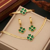 Fashion Stainless Steel Jewelry Sets, 304 Stainless Steel, with Emerald, with 1.97inch extender chain, plated, fashion jewelry & for woman, golden Approx 15.75 Inch, Approx 7.09 Inch 
