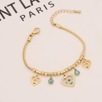 Evil Eye Jewelry Bracelet, 304 Stainless Steel, with turquoise, with 1.97inch extender chain, plated & for woman & with rhinestone, golden Approx 7.09 Inch 