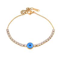 Evil Eye Jewelry Bracelet, 316L Stainless Steel, with 1.97inch extender chain, fashion jewelry & micro pave cubic zirconia & for woman, golden, 10mm Approx 6.69 Inch 