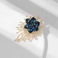 Crystal Brooch, Brass, with Crystal, Vacuum Ion Plating, micro pave cubic zirconia, blue 
