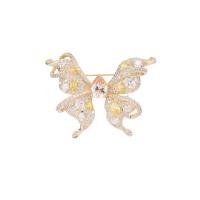 Cubic Zirconia Brooch, Brass, Butterfly, Vacuum Ion Plating, micro pave cubic zirconia, golden 