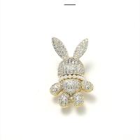 South Sea Shell Brooch, Brass, with Shell Pearl, Rabbit, Vacuum Ion Plating, micro pave cubic zirconia, golden [