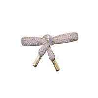 Cubic Zirconia Brooch, Brass, Bowknot, Vacuum Ion Plating, micro pave cubic zirconia, golden [
