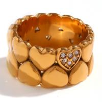 Cubic Zirconia anillo de dedo de acero inoxidable, acero inoxidable 316L, Corazón, chapado en oro de 18 K, diverso tamaño para la opción & micro arcilla de zirconia cúbica & para mujer, tamaño:6-8, Vendido por UD