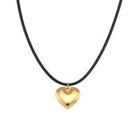 Stainless Steel Jewelry Necklace, 316L Stainless Steel, with PU Leather, with 2inch extender chain, Heart, Vacuum Ion Plating, fashion jewelry & for woman Approx 15.7 Inch 