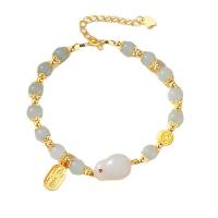 Glass Jewelry Beads Bracelets, with Zinc Alloy, with 1.6inch extender chain, Rabbit, gold color plated, Imitation Hetian Jade & fashion jewelry & for woman Approx 6.3 Inch 