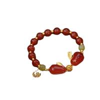 Glass Jewelry Beads Bracelets, with Zinc Alloy, Rabbit, gold color plated, fashion jewelry & imitation agate & for woman Approx 6 Inch 