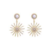 Zinc Alloy Rhinestone Drop Earring, with Plastic Pearl, Flower, gold color plated, fashion jewelry & for woman & with rhinestone, 55mm [