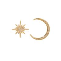 Asymmetric Earrings, Zinc Alloy, Moon and Star, plated, Korean style & for woman & with rhinestone 22mm, 13mm 