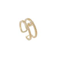 Цирконий Micro Pave Латунь палец кольцо, плакированный настоящим золотом, ювелирные изделия моды & инкрустированное микро кубического циркония & Женский, Золотой, продается PC[