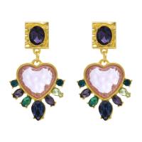Zinc Alloy Rhinestone Drop Earring, Heart, gold color plated, fashion jewelry & for woman & with glass rhinestone 