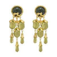 Glass Zinc Alloy Earring, with Glass, gold color plated, fashion jewelry & for woman, green 
