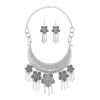 Conjuntos de joya de aleación de cinc de moda, aleación de zinc, pendiente & collar, pulido, Joyería & para mujer, plateado, Vendido por Set