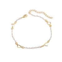 Zinc Alloy Anklet, with Plastic Pearl, with 5cm extender chain, gold color plated, fashion jewelry & for woman, two different colored cm 