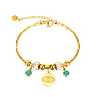 Evil Eye Jewelry Bracelet, 304 Stainless Steel, with turquoise, Vacuum Ion Plating, fashion jewelry & evil eye pattern & micro pave cubic zirconia & for woman & enamel, golden cm 