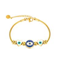Evil Eye Jewelry Bracelet, 304 Stainless Steel, with 5cm extender chain, Vacuum Ion Plating, fashion jewelry & evil eye pattern & for woman & enamel, golden, 12mm cm 