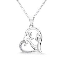 Brass Pendant, Heart, platinum plated, fashion jewelry & micro pave cubic zirconia & for woman & hollow 