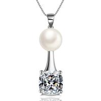 Brass Pendant, with Shell Pearl & Cubic Zirconia, platinum plated, fashion jewelry & Unisex & faceted, white 