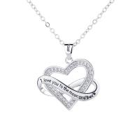 Brass Necklace, with 5cm extender chain, Heart, silver color plated, fashion jewelry & micro pave cubic zirconia & for woman & hollow Approx 40 cm 