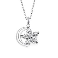 Cubic Zircon Micro Pave Brass Necklace, with 5cm extender chain, Moon and Star, platinum plated, fashion jewelry & micro pave cubic zirconia & for woman & faceted Approx 45 cm [