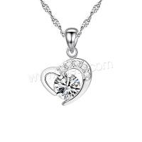 Brass Necklace, with Cubic Zirconia, with 5cm extender chain, Heart, platinum plated, fashion jewelry & for woman & hollow Approx 45 cm 