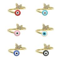 Evil Eye Jewelry Finger Ring, Brass, gold color plated, fashion jewelry & for woman & enamel & with rhinestone 24*21*0.5mm 