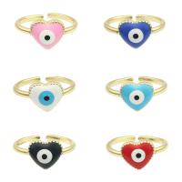 Evil Eye Jewelry Finger Ring, Brass, Heart, gold color plated, fashion jewelry & for woman & enamel 23*21*0.4mm 